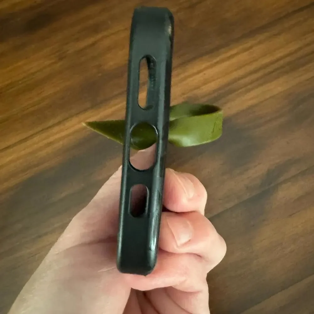 Loopy iPhone 12pro Case Black Leopard Print with Olive‎ Green Loop and Pouch